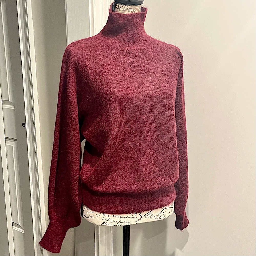 7 For All Mankind Mohair Wool Blend Balloon Sleeve Mock Neck Pullover Sw… - Picture 6 of 16